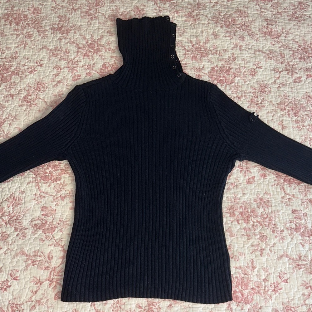 Nautica Black Ribbed Cowl Neck Sweater